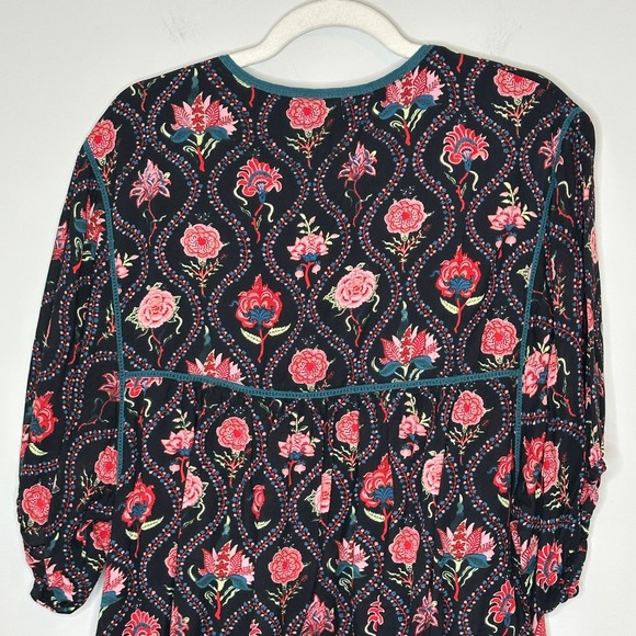 World‎ Market Floral Midi Dress Black Red Pink S/M Viscose Blend Bohemian - Picture 12 of 14